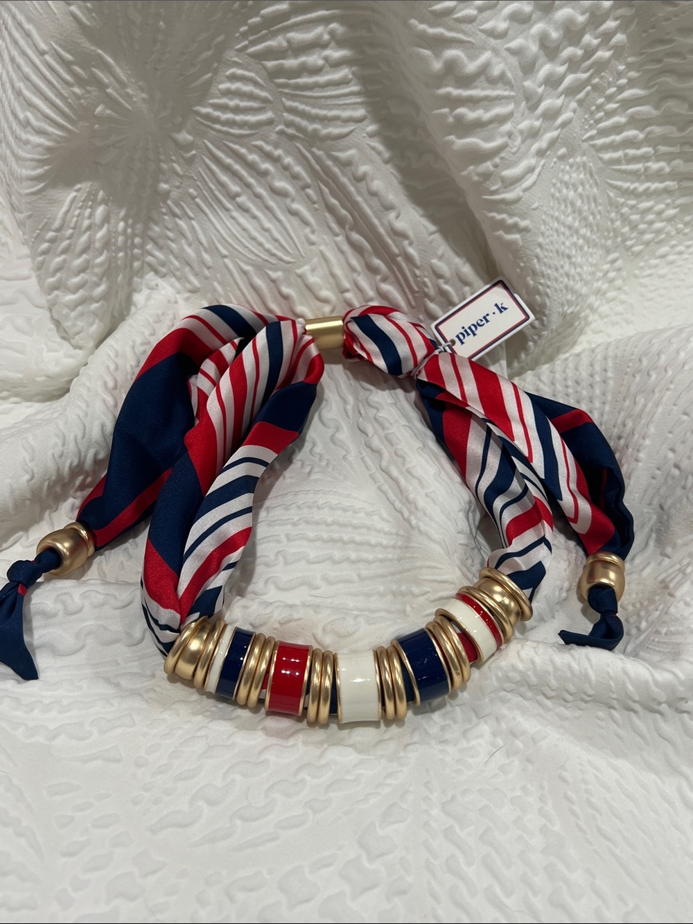 Piper K Patriotic Scarf Necklace ADJUSTABLE